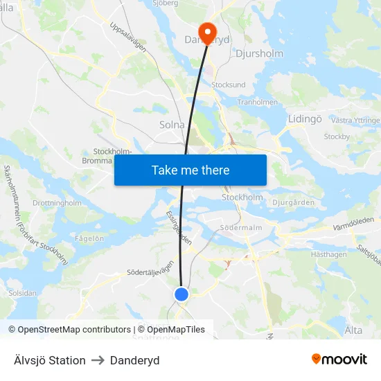 Älvsjö Station to Danderyd map