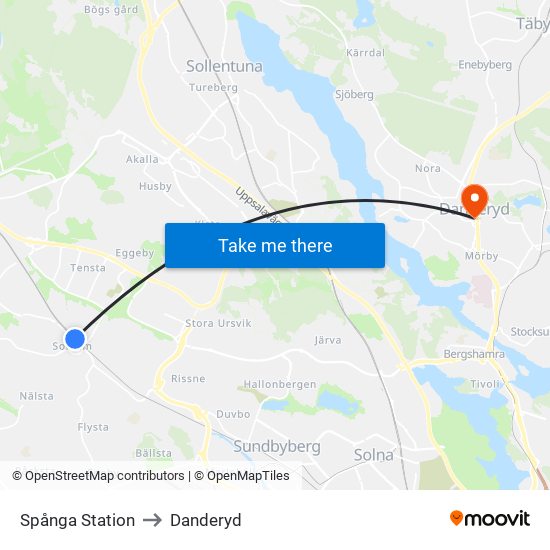 Spånga Station to Danderyd map