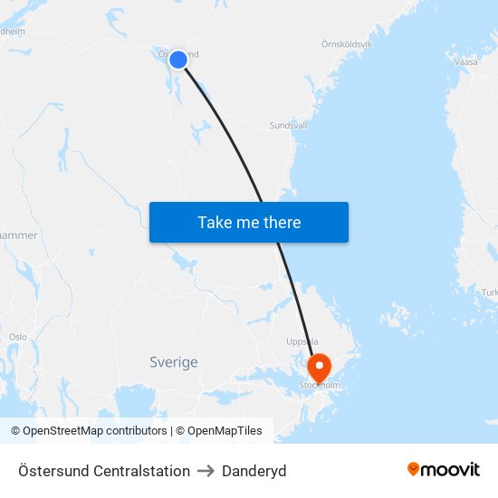 Östersund Centralstation to Danderyd map