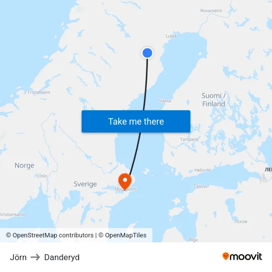 Jörn to Danderyd map