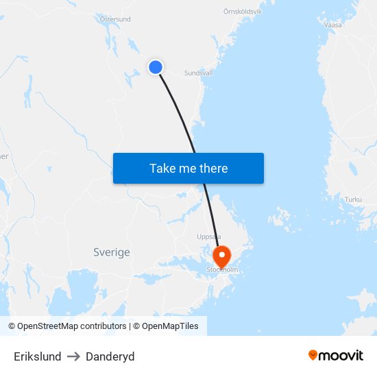 Erikslund to Danderyd map