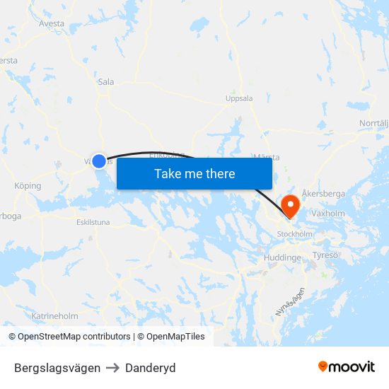 Bergslagsvägen to Danderyd map