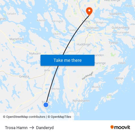 Trosa Hamn to Danderyd map