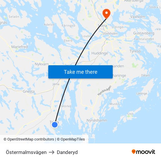 Östermalmsvägen to Danderyd map