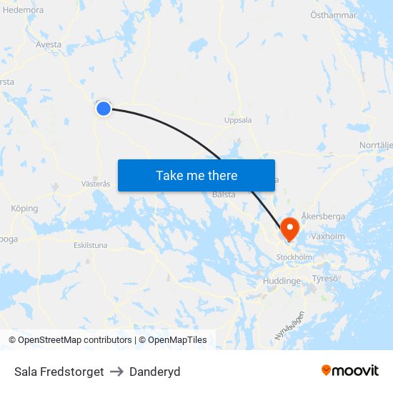 Sala Fredstorget to Danderyd map