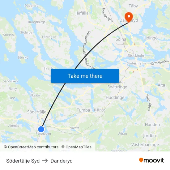 Södertälje Syd to Danderyd map