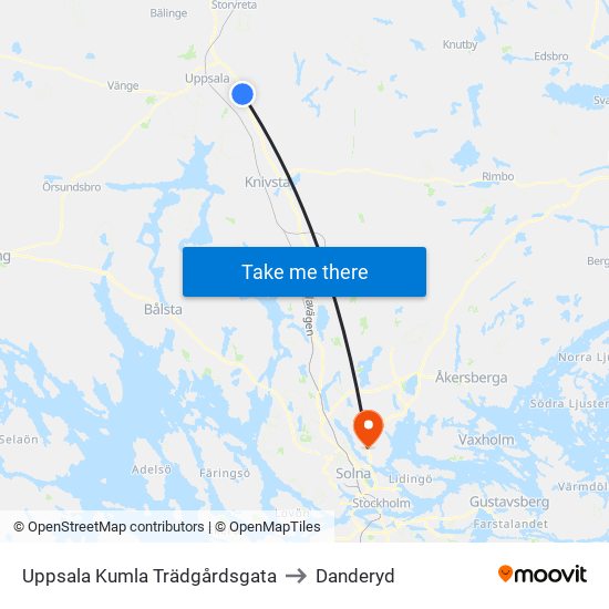 Uppsala Kumla Trädgårdsgata to Danderyd map