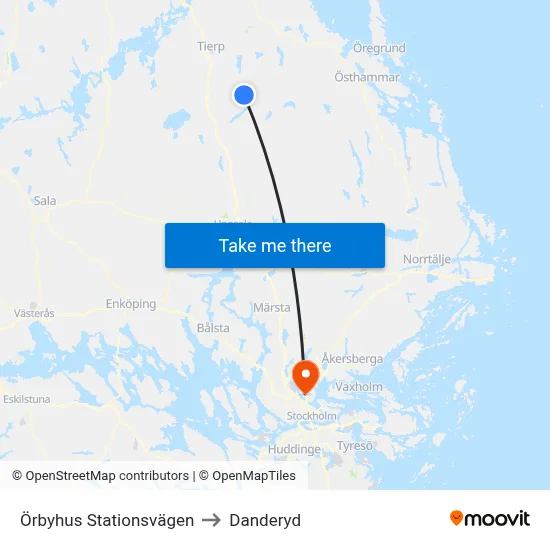 Örbyhus Stationsvägen to Danderyd map