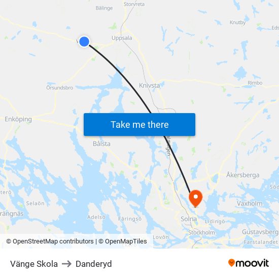 Vänge Skola to Danderyd map