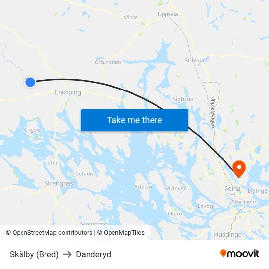 Skälby (Bred) to Danderyd map