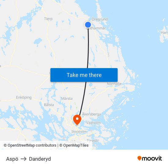 Aspö to Danderyd map