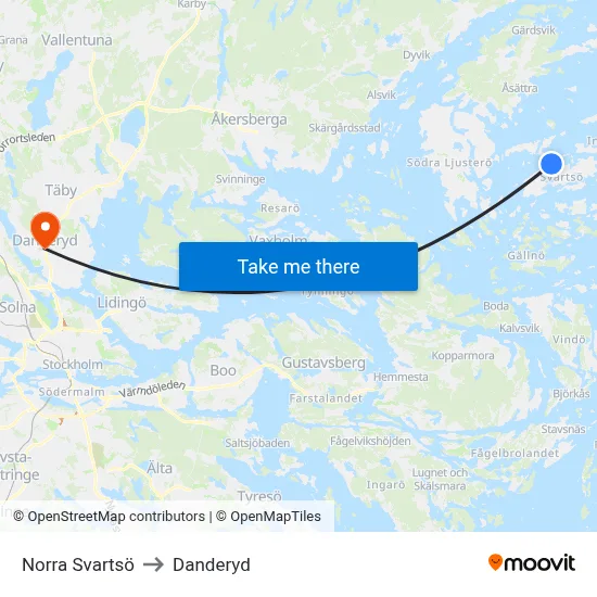 Norra Svartsö to Danderyd map