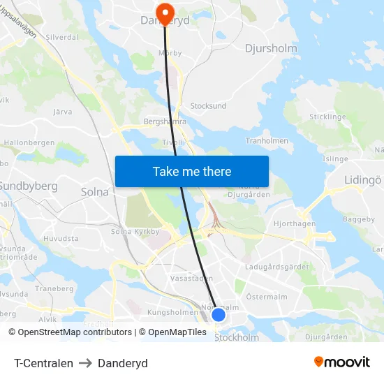 T-Centralen to Danderyd map