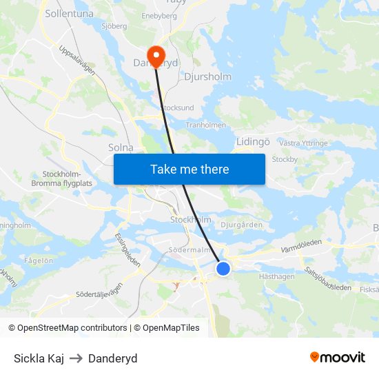 Sickla Kaj to Danderyd map