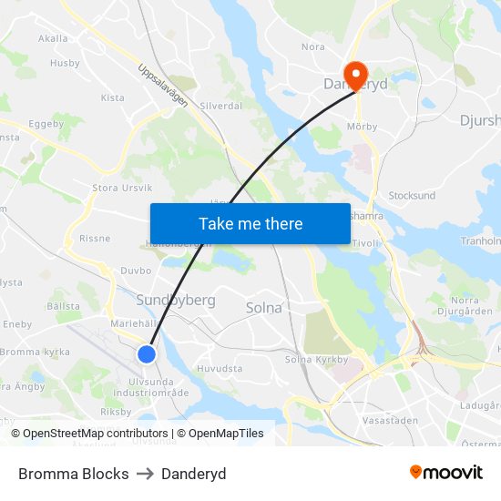 Bromma Blocks to Danderyd map