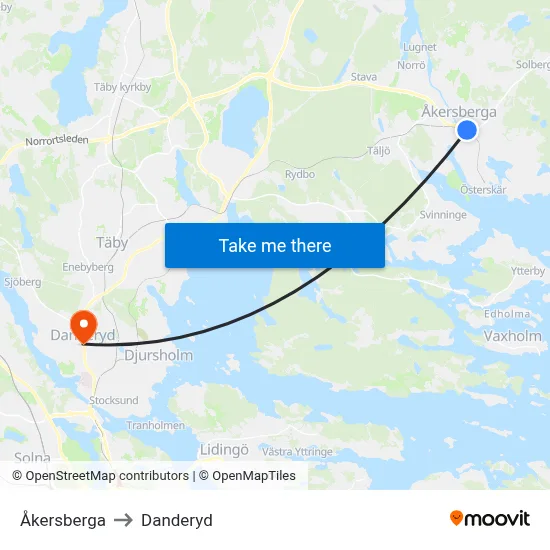 Åkersberga to Danderyd map