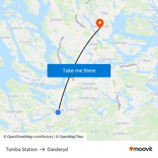 Tumba Station to Danderyd map