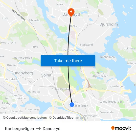 Karlbergsvägen to Danderyd map
