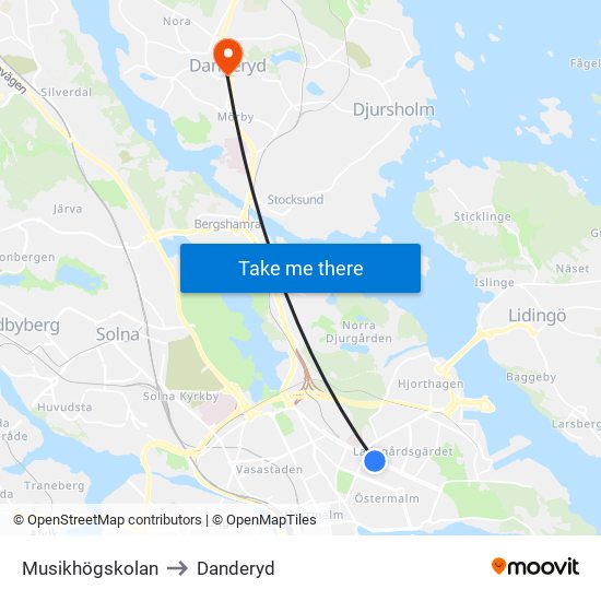 Musikhögskolan to Danderyd map