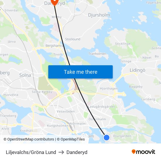 Liljevalchs/Gröna Lund to Danderyd map