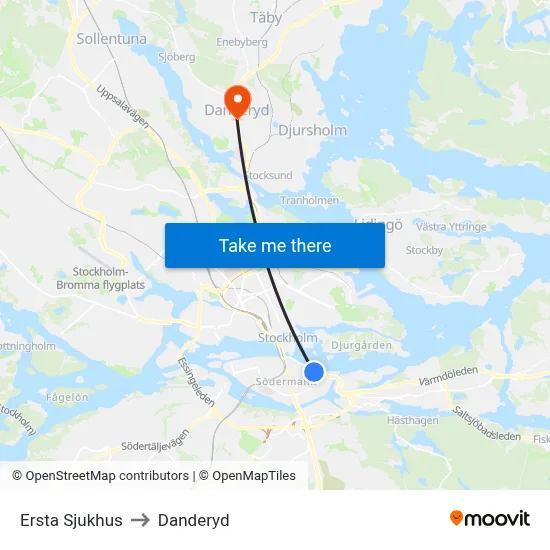 Ersta Sjukhus to Danderyd map