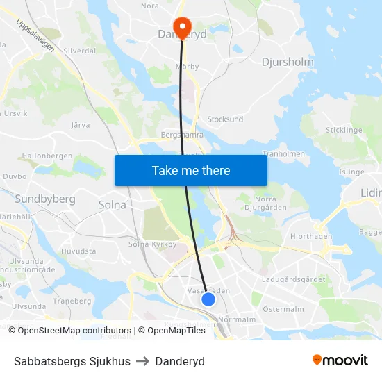 Sabbatsbergs Sjukhus to Danderyd map