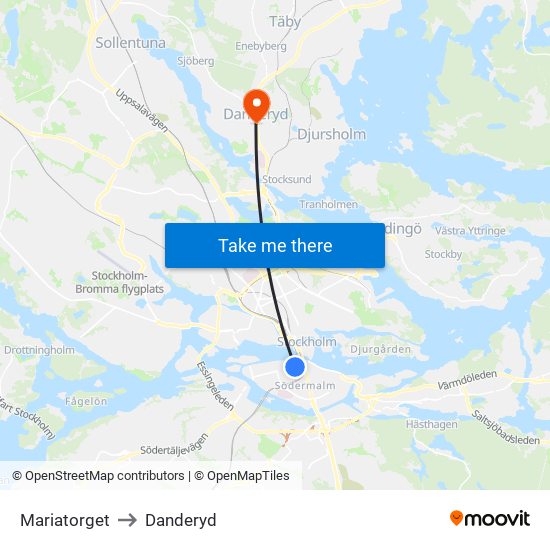 Mariatorget to Danderyd map