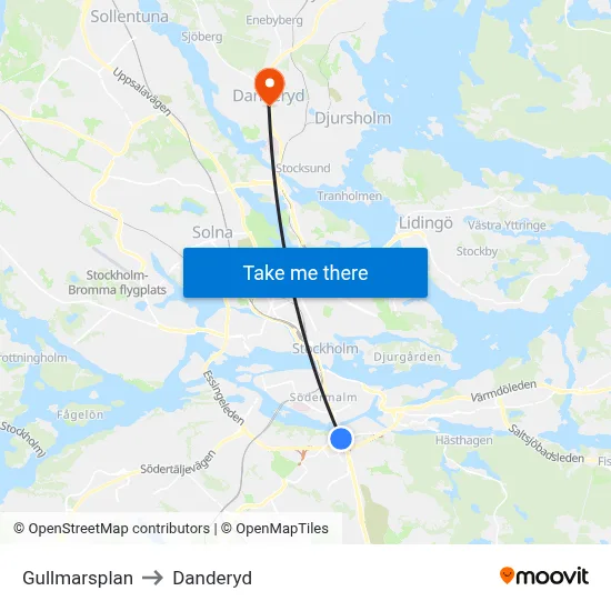 Gullmarsplan to Danderyd map