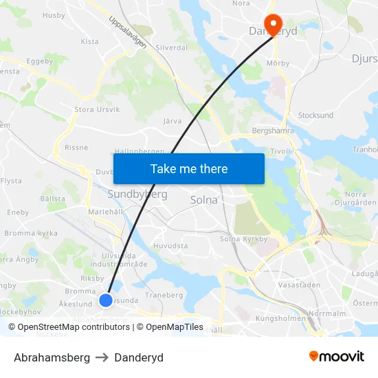 Abrahamsberg to Danderyd map