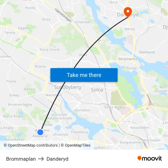 Brommaplan to Danderyd map