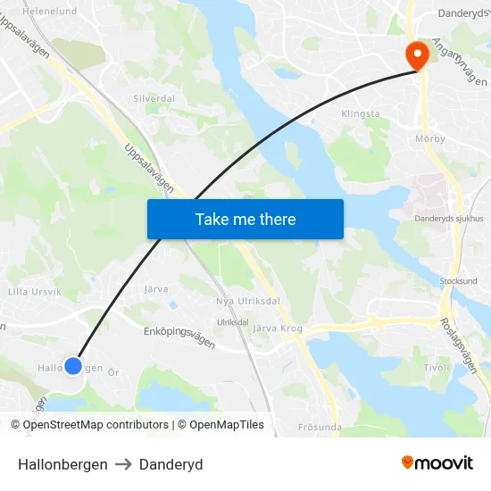 Hallonbergen to Danderyd map