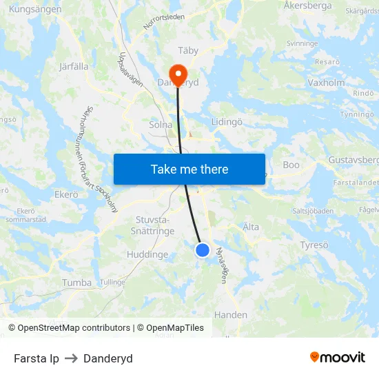 Farsta Ip to Danderyd map