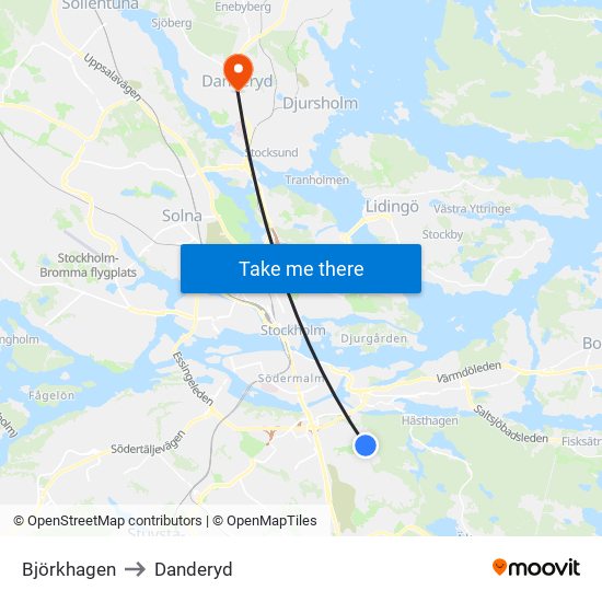 Björkhagen to Danderyd map