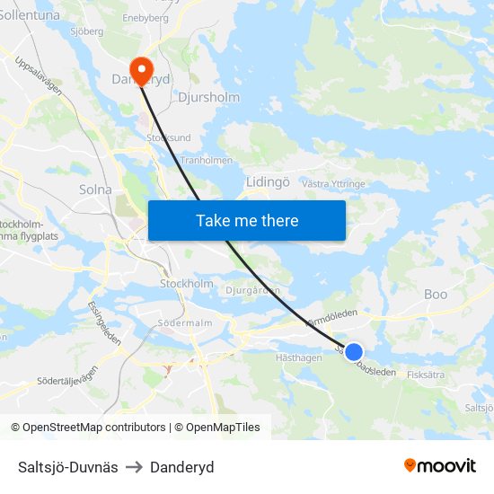 Saltsjö-Duvnäs to Danderyd map