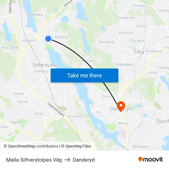 Malla Silfverstolpes Väg to Danderyd map
