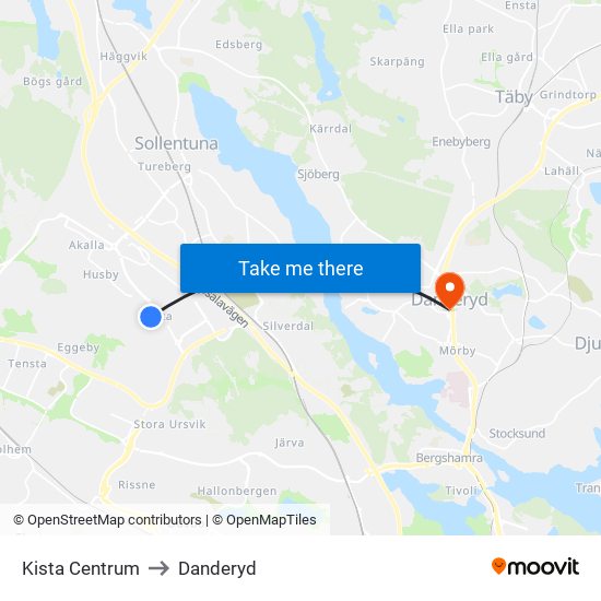 Kista Centrum to Danderyd map