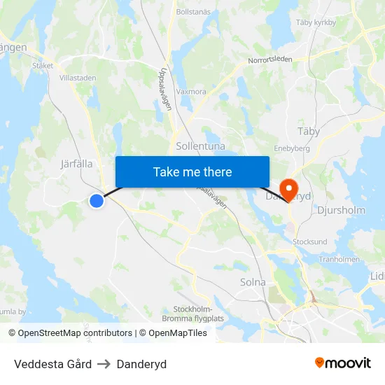 Veddesta Gård to Danderyd map