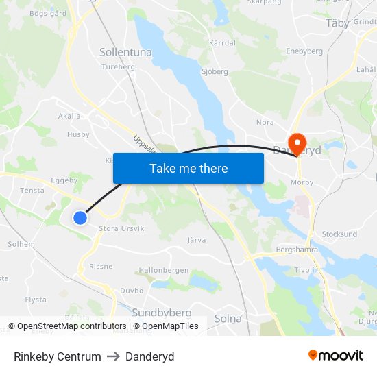 Rinkeby Centrum to Danderyd map