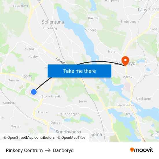 Rinkeby Centrum to Danderyd map