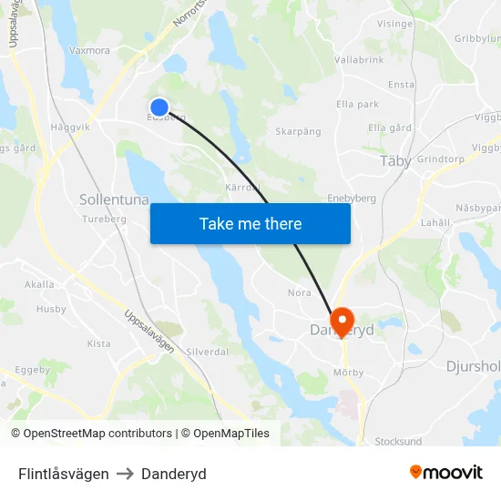 Flintlåsvägen to Danderyd map