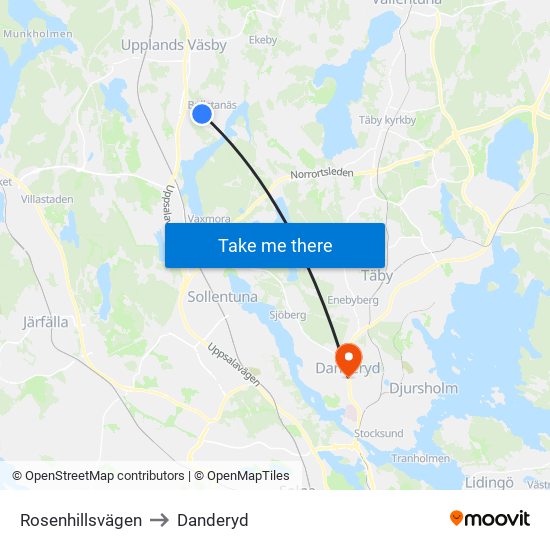 Rosenhillsvägen to Danderyd map