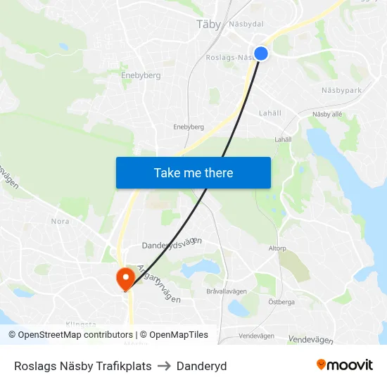 Roslags Näsby Trafikplats to Danderyd map