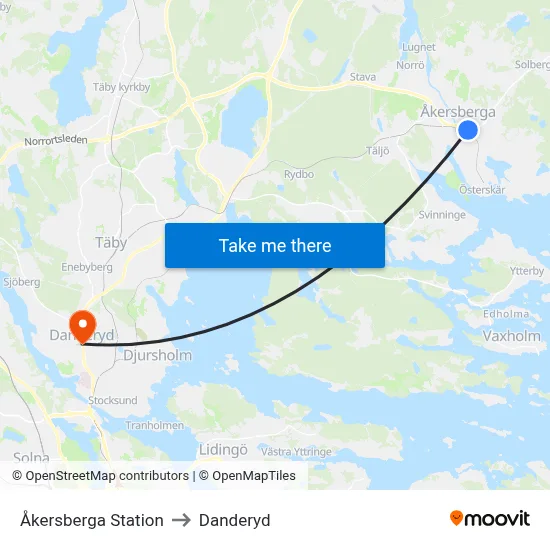 Åkersberga Station to Danderyd map
