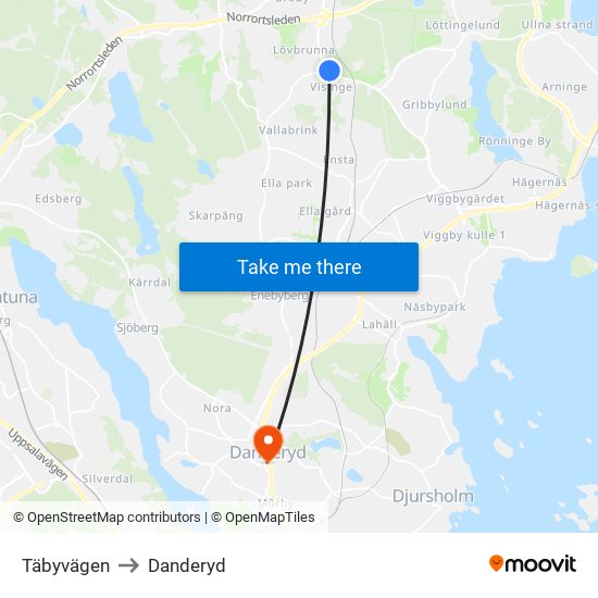 Täbyvägen to Danderyd map