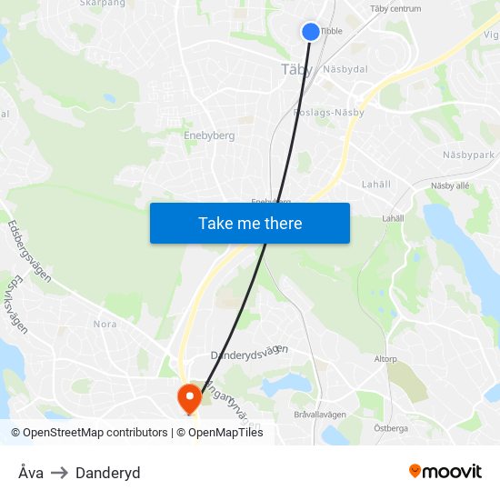 Åva to Danderyd map