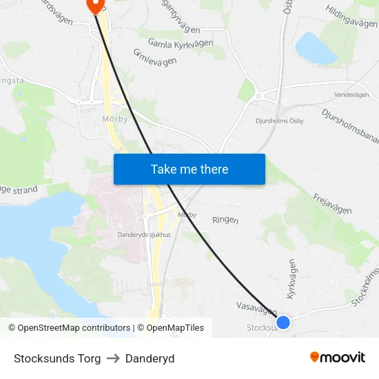 Stocksunds Torg to Danderyd map