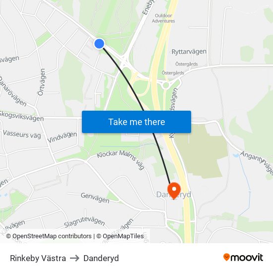 Rinkeby Västra to Danderyd map