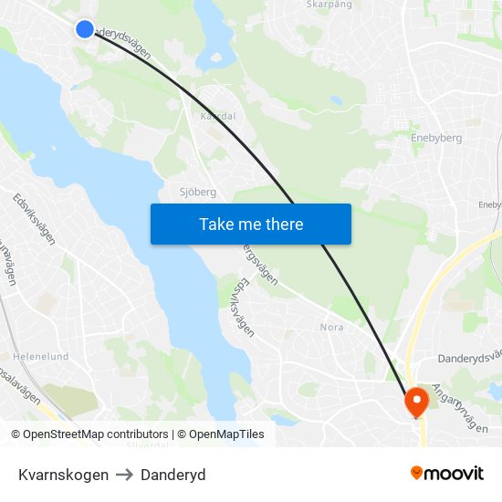 Kvarnskogen to Danderyd map