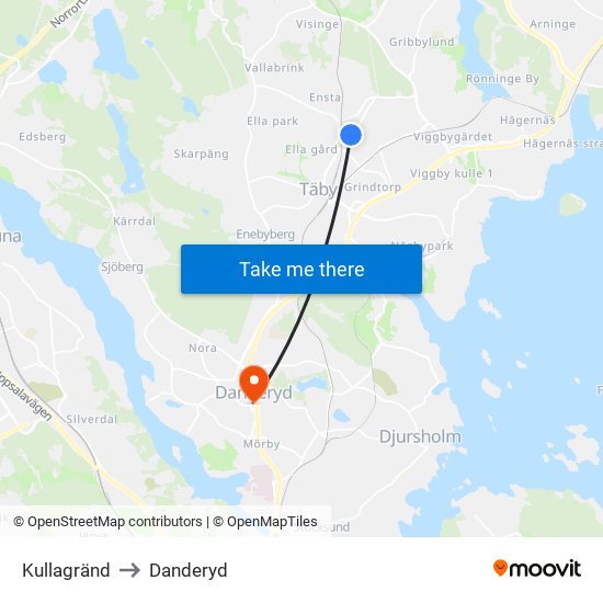 Kullagränd to Danderyd map