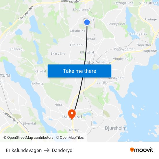 Erikslundsvägen to Danderyd map